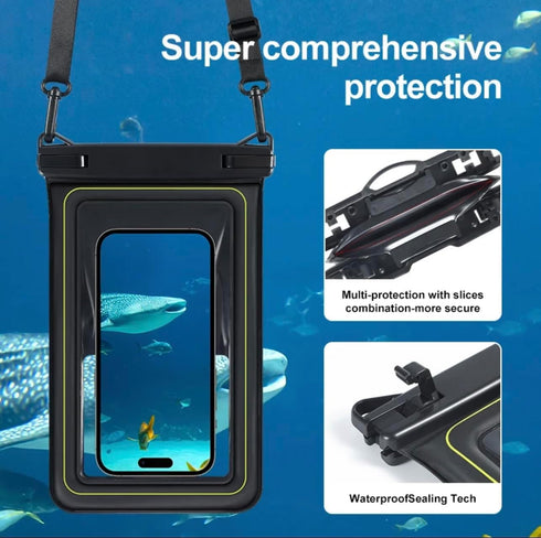 Waterproof Phone Pouch - All Gray Floating Pouch with Carrying Strap (Single 7.5)