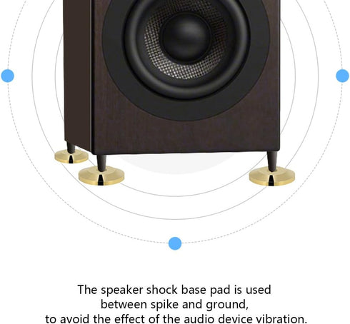 Speaker Base Pad, 8 Pcs Gold Universal Copper Speaker Spikes Isolation Stand Feet Cone Base Mats Floor Disc