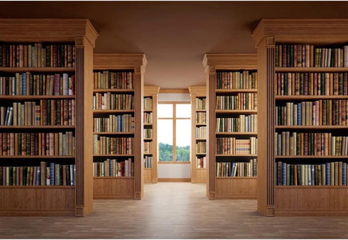 Laeacco 7x5ft Library Bookshelf Backdrop Wooden Bookcase Study Room School Ancient Books Photography