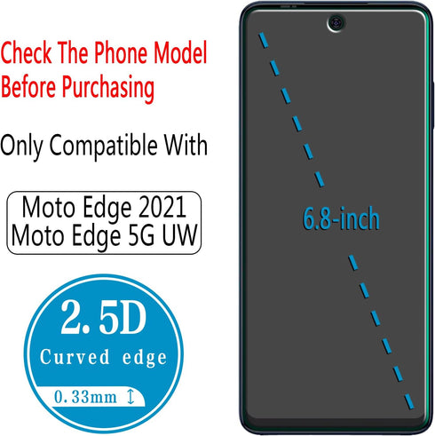 HPTech Tempered Glass Screen Protector for Motorola Moto Edge (2021) / Moto Edge 5G UW - 9H Hardness, Anti-Scratch,