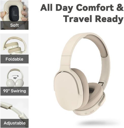 FIKDCMJBluetooth Headphones Over Ear, Wireless Headphones 12H Playtime, Noise Cancelling, HiFi Stereo Foldable