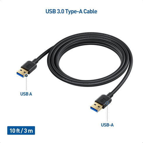 Cable Matters Long USB 3.0 Cable 10ft, USB to USB A Male to Male Cord in Black