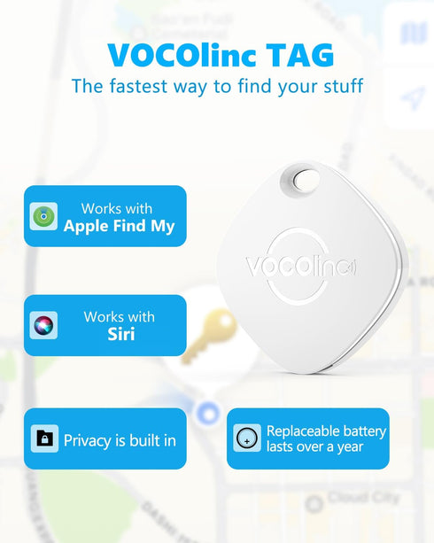VOCOlinc Wallet Tracker, Air Tracker Tag Key Finder Compatible with Find My (iOS only), Bluetooth Tracker for Keys,
