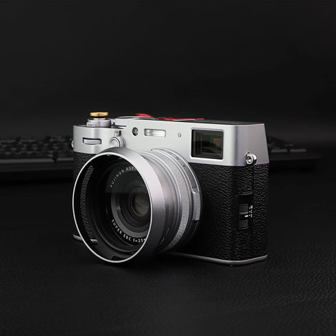 Haoge LH-X53W 3in1 Lens Hood with Adapter Ring with Cap Set for Fujifilm x100vi Fuji FinePix X70 X100 X100S X100T X100F X100V Camera Silver replaces Fujifilm LH-X100