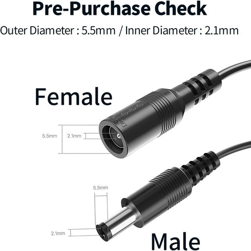 2 Pack 3.3FT 1M 5.5 mm 2.1 mm 5521 12V Tonton DC Power Extension Cable x Male to Female DC Adapter Cord Compatible