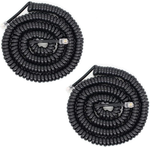 Telephone Handset Cord Detangler Cable, 2.64 to 22 Feet Uncoiled, Black, 2pcs Spiral Curly Cable Extension