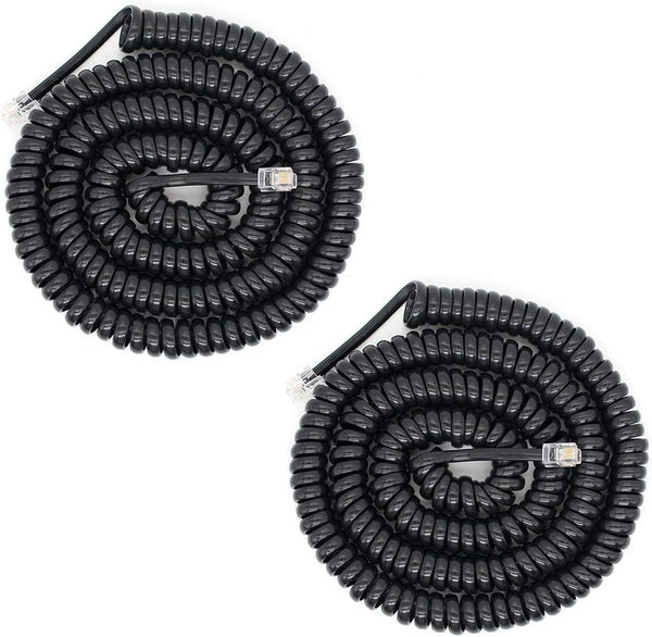 Telephone Handset Cord Detangler Cable, 2.64 to 22 Feet Uncoiled, Black, 2pcs Spiral Curly Cable Extension