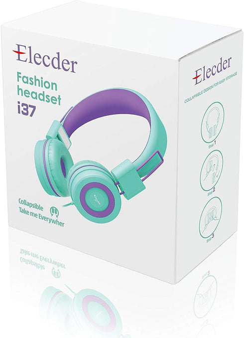 i37 3.5mm MP3/4 ELECDER Kids Headphones Children Girls Boys Teens Foldable Adjustable On Ear Headphones Jack Compatible