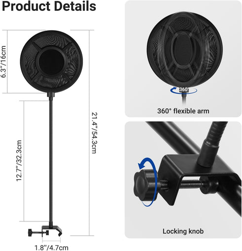 MS044 NEEWER Metal Pop Filter for Microphone, Six Layer Professional Foam Mic Isolation Shield Windscreen Cover
