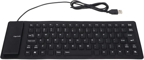 Roll-up Silicone Keyboard, Fully Sealed Silent Soft USB Wired Keyboard, 85 Keys Foldable Waterproof Flexible (Black)