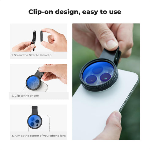K&F Concept 52mm Clip-on CPL Phone Camera Lens Filter Kit, Circular Polarizer for iPhone 15 14 13 12 11