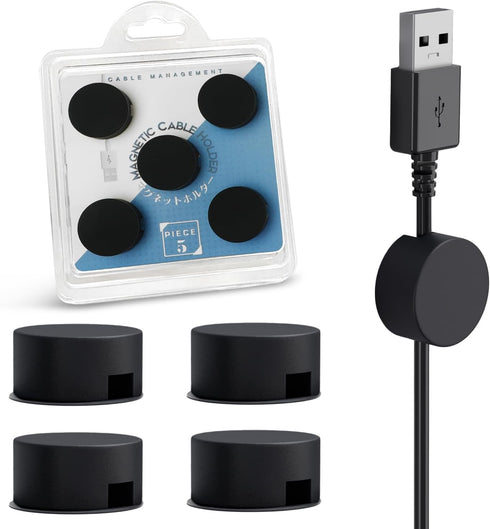 Magnetic Cord Holder Silicone, 5-Pack Magnetic Cable Organizer Clips for Nightstand, Office Desk, Kitchen & Car, Black