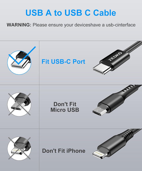 6 Pack (3/3/6/6/10/10ft) 17 16 15 S25 S24 A17 A16 9 10 ZEDKO USB to USB C Cable Braided USB A to Type C Fast Charging