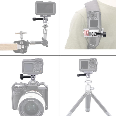 NICEYRIG Quick-Release Adapter Mount Kit for DJI Action 4/3/2, Strong Magnetic, with Cold Shoe & Tripod Holder - 587