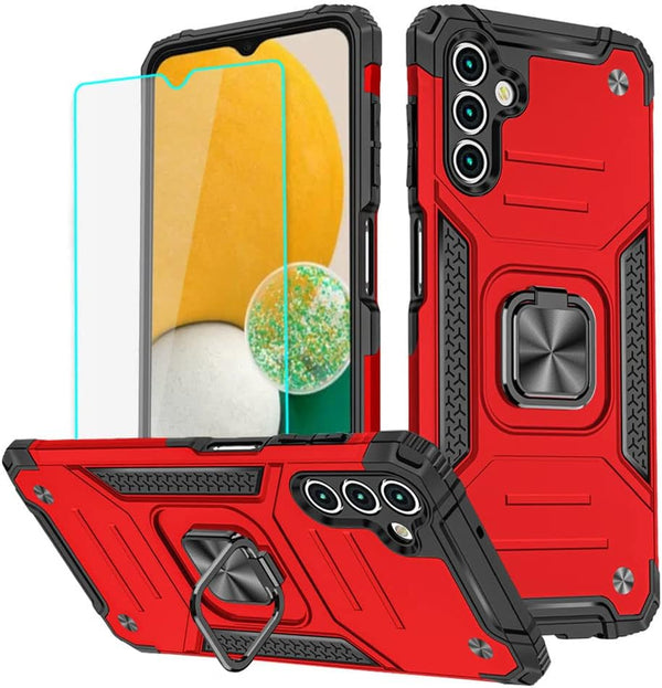 Galaxy A13 5G Case with Screen Protector, 360° Military Grade Rotatable Kickstand Protective Case (Red)