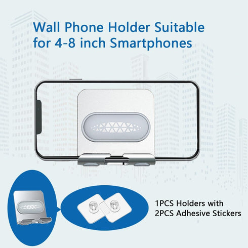 Shower Phone Holder with 2PCS Adhesive Stickers, Wall Mount Stand for Bathroom and Kitchen (Silver-Gray)