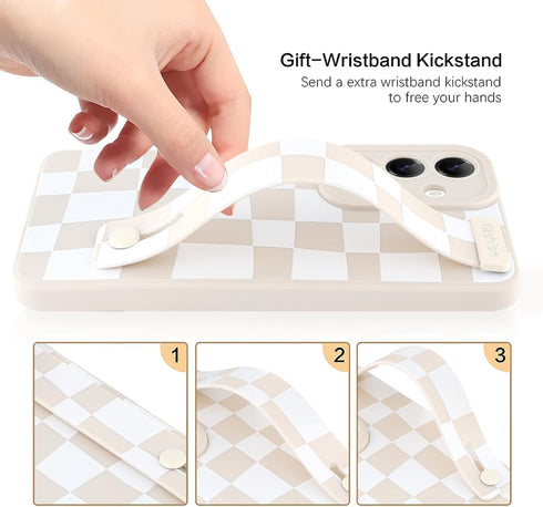 OOK S25FE 5G Compatible with Samsung Galaxy Silicone Phone Case with Strap, Trendy Checkerboard Pattern for Women