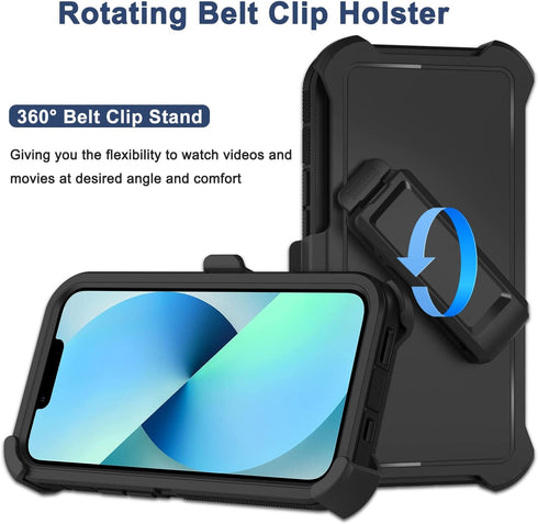 RubCase 13 2 13 for iPhone Case with Belt Clip Holster, x Screen Protector, Heavy Duty Military Grade Full Body