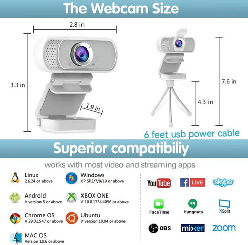 ZIQIAN 1080P 110 2,Video usb c webcam Webcam,Live Streaming Web Camera with Stereo Microphone, Desktop or Laptop USB