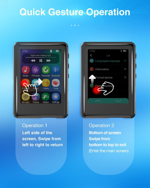 Tokemisc MP3 Player with Bluetooth 5.3, 16GB Full Touchscreen, Kids Portable Music Device, FM Radio, E-Book, Earphones