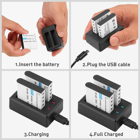 NP-40 Battery Pack, 1500mAh Rechargeable Battery (3-Pack) with USB Dual Charger for Casio NP-40 Camcorders
