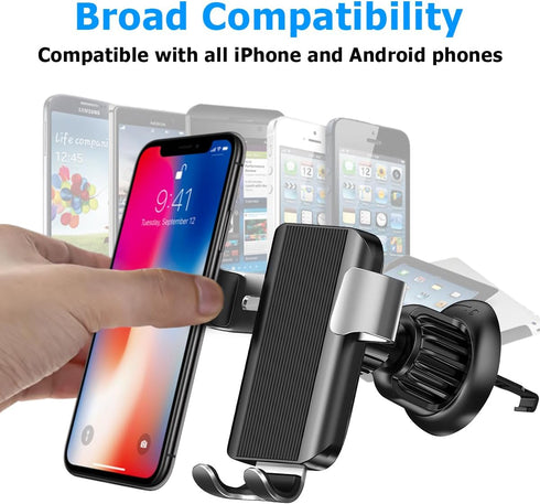 zipelo 360 Car Phone Holder, Vehicle Air Vent Smartphones Mount with Metal Hook Clip, Rotation Hands Free Automotive