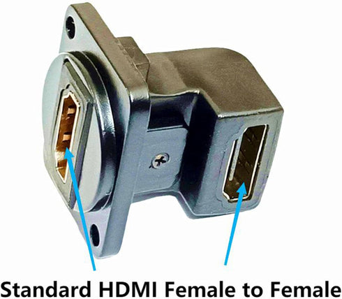 HDMI Right Angle D Type Panel Mount Adapter, Female to Female Gold Plated Connector with Screws