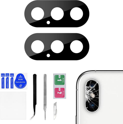 2 Sets for iPhone X OEM Back Camera Lens Glass Replacement with Dual-Sided Adhesive Repair Kit