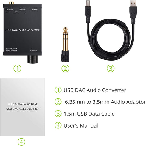 LiNKFOR USB DAC and Headphone Amplifier, Coaxial/Optical/6.35mm Output, Compatible with Windows and Mac