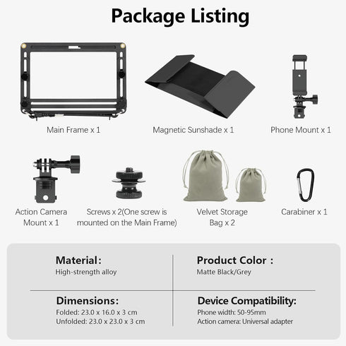 AMAZEAR Phone Fence Mount with Magnetic Shade, Action Camera Fence Mounting Kit for iPhone Samsung Mevo Start Go Pro
