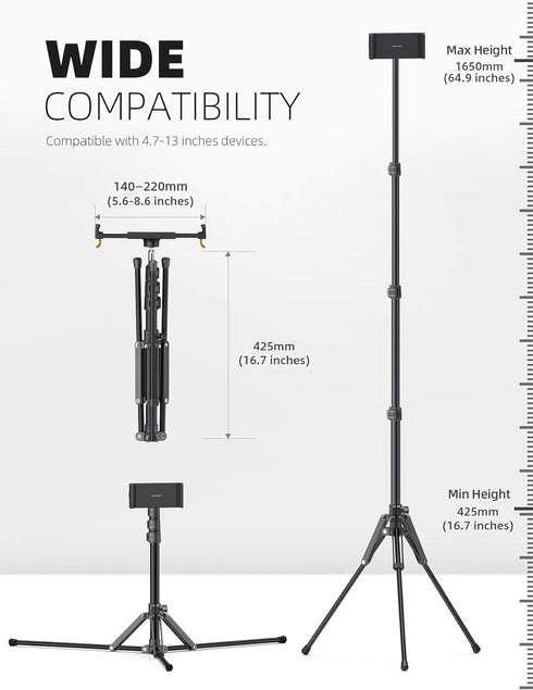 Lamicall Tablet Floor Tripod Stand, 64.9" Adjustable Height Holder for iPad Pro, Mini, Air, iPhone and 4.7-13" Tablets
