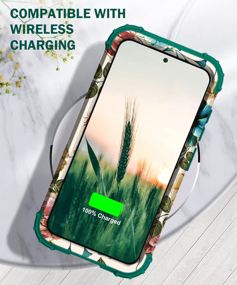 Hocase for Galaxy S24 Case, Shockproof Heavy Duty Protection Hybrid Case for Samsung Galaxy S24 5G - Teal Flowers