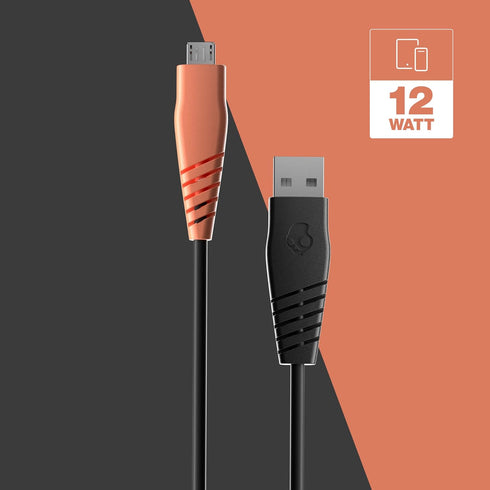 Skullcandy Line USB Charger Cable, 12W USB A to Micro USB Charger Cable for Samsung/Android Phones, 4ft (Black/Orange)