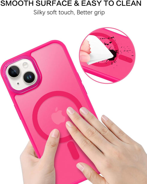 BENTOBEN iPhone 14 Plus Case - Slim Shockproof Magnetic Cover, Translucent Matte Hot Pink, Compatible with MagSafe, 6.7"