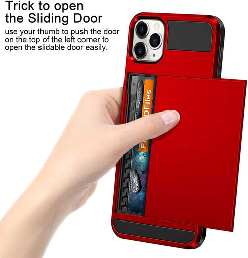 Vofolen Case for iPhone 11 Pro Max - Wallet Credit Card Holder Slot Sliding Door Hidden Pocket Protective Hard Shell