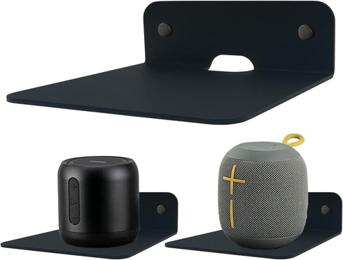 WISDING Small Floating Shelves, 4.25'' Wall Metal Speaker Mount Shelves, 2 Pack, Black