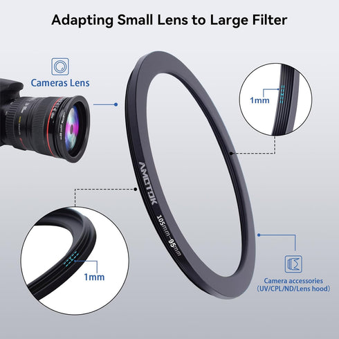 105mm to 95mm Camera Lens Adapter, Step-Down Ring for 95mm Filter Accessories