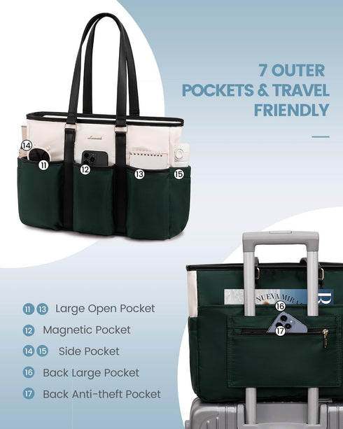 LOVEVOOK 17 Inch Laptop Tote Bag for Women Work, Teacher Tote Bag Nurse Bag, Large Purse Handbag With Trolley Sleeve