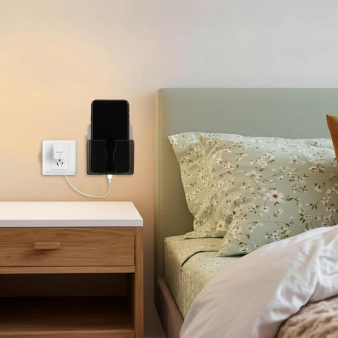 Eldraqth 2 Pcs Wall Mount Phone Holder, Phone Stand with Self Adhesive, Clear Smartphone Stands with Charging Hole
