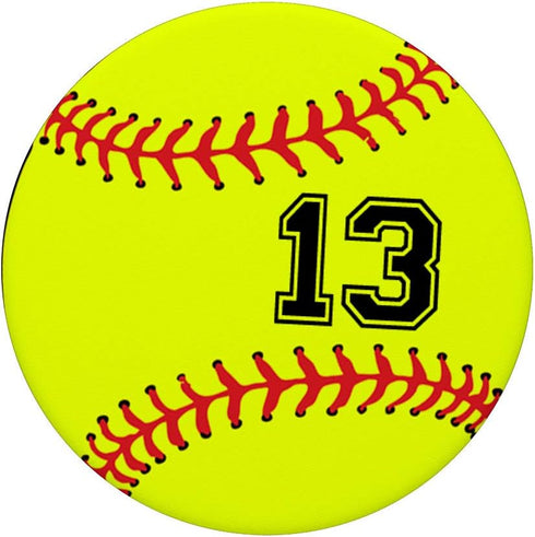 Softball No #13 Jersey Number 13 Ball Catcher & Pitcher Gift PopSockets PopGrip: Swappable Grip for Tablets & Phones