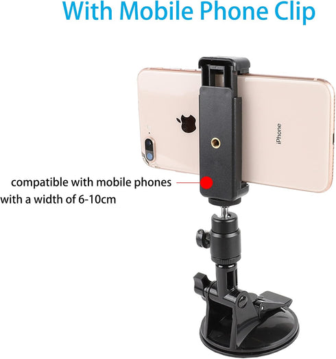 PellKing Action Camera Suction Cup Mount with Adhesive Pad for Vehicle Windshield & Dashboard, Compatible with GoPro