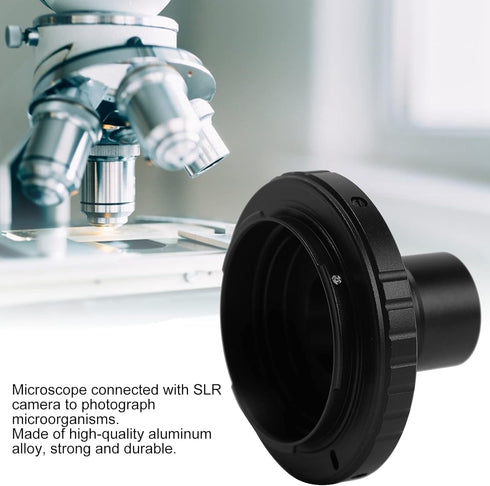 Zyyini Microscope Lens Adapter, Aluminium Alloy Black 23.2mm T-Mount for Nikon F-Mount SLR Camera, Biological Microscope