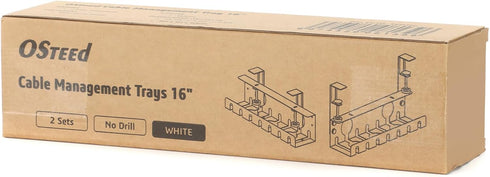 Under Desk Cable Management Tray, 2 Pack White, OSteed Cord Organizer for Desk Wire Management