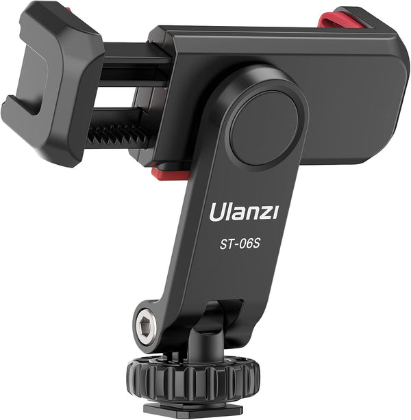 ULANZI ST-06S Phone Tripod Mount, Universal Smartphone Adapter with 2 Cold Shoe, 360° Rotates Adjustable Clip Holder