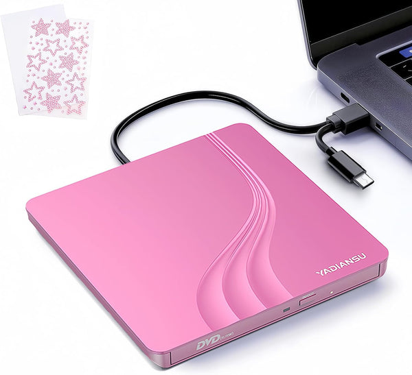 YADIANSU External CD DVD Drive, 0.5 Ultra Slim USB 3.0 Type-C DVD Player,
