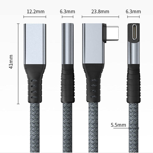 USB 4 Extension Cable 240W 2FT, Right Angle Thunderbolt 4/3 & USB C Male to Female Cable, PD 3.1 Fast Charging for