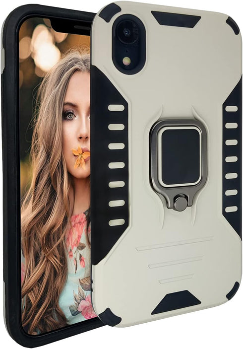 MODOS LOGICOS Case for iPhone XR, Dual Layers Shockproof Protective Case with 360 Metal Rotating Ring