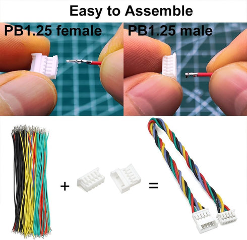 1.25mm Male and Female Connectors Socket and Plug with Pre-crimped Cables for JST Molex PicoBlade 1.25, 13cm Wire