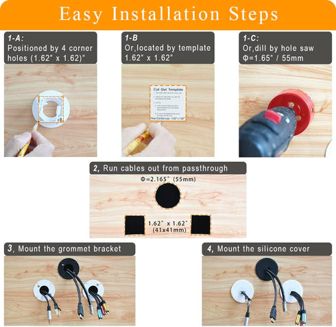 TV Cord Hider for Wall Mount TV, In Wall Cable Hider with 1.1 inch Silicone Pass Through, Black, Pack of 2