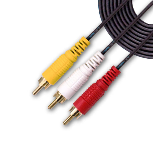SatelliteSale 3 Male to 3 Male RCA Audio Video AV Composite Cable, Universal Wire PVC Black Cord, 3 feet